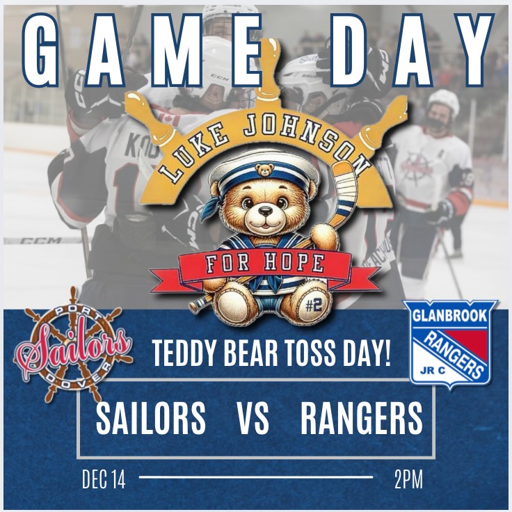 TODAY IS THE DAY! It’s the 3rd Annual Luke Johnson Teddy Bears for Hope Game

Port Dover Sailor’s and PDMHA are teaming up again for the 3rd Annual Luke Johnson Teddy Bears for Hope Game. 

Join us TODAY at 2pm when we’ll take on the Glanbrook Rangers. Any kid wearing their Minor Hockey jersey and Teddy Bear in hand gets free admission. 

Scotlynn has again graciously agreed to run the concession with proceeds going to the construction of the Norfolk Haldimand Community Hospice. 

There will be a table set up accepting donations towards the hospice. After the heartfelt journey Dan Johnson did this summer encouraging everyone to make their one time $50 donation to this noble cause. 

Please come out and show your pride for our community. Wear your jersey, cheer on the Sailor’s and be ready to toss those Teddy Bears once we score our first goal. All bears will be going to Simcoe Caring for Cancer again this year. 

There will be a chuck-a-puck and 50/50. Bring the energy, bring the bears, bring the HOPE for our favourite #2 Pirate and the Johnson’s 🏴‍☠️🏒
