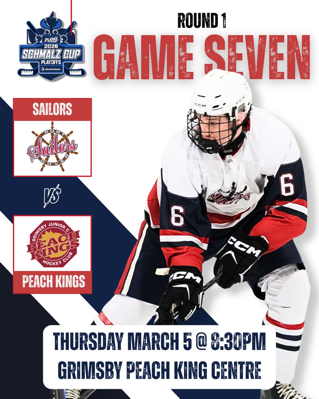 🚨GAME 7🚨

Everything comes down to Game 7 tonight, Sailors fans!

After a hard-fought game 5 and 6, the Port Dover Sailors are heading to Game 7 against the Grimsby Peach Kings tonight.

📆 Thursday, March 5
🆚 Grimsby Peach Kings
📍 Peach King Centre – Grimsby
🕣 8:30 PM Puck Drop

Your Sailors are ready for the battle as they fight to keep their playoff run alive and continue the journey toward the Schmalz Cup.

Let’s go, Sailors! ⚓

#PortDoverSailors #Game7 #PJHLPlayoffs SchmalzCup SailorsHockey