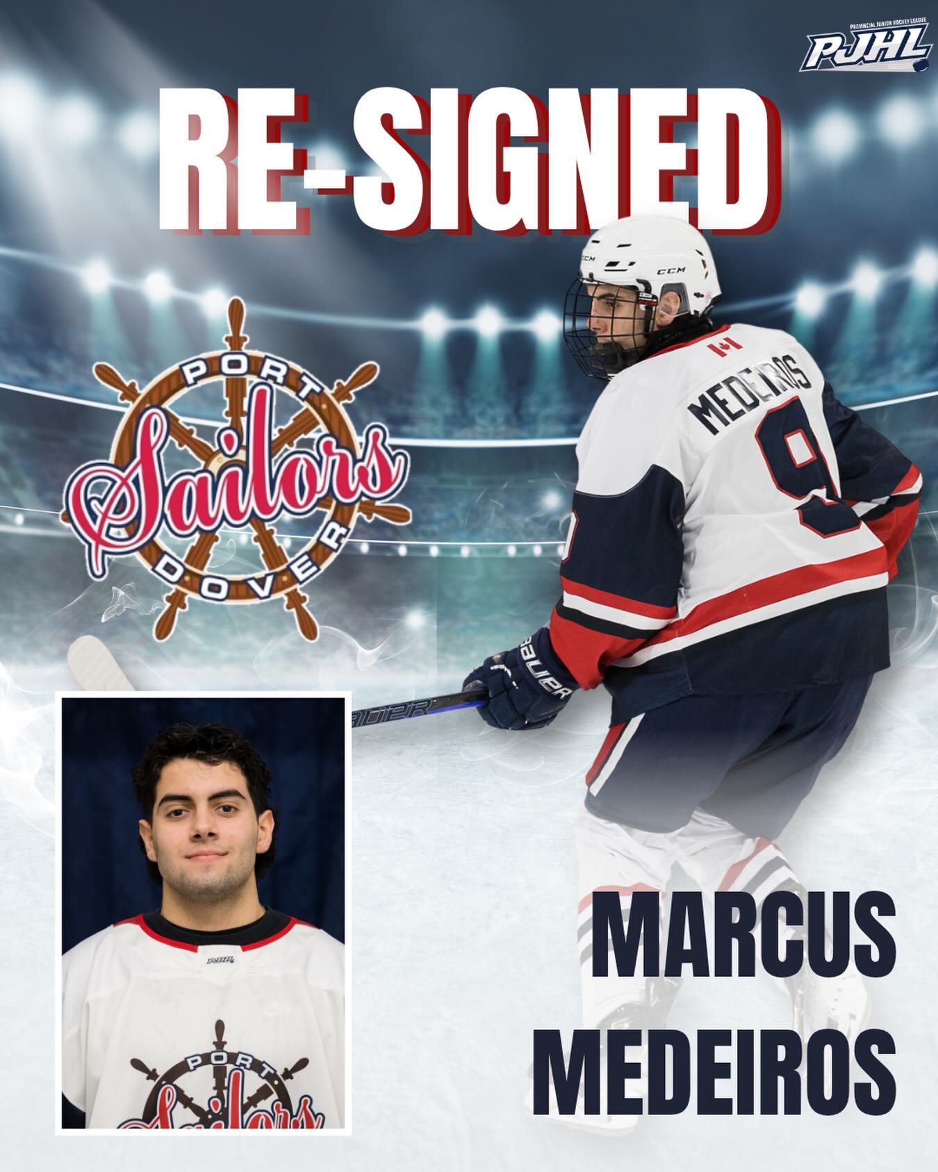 🔒 BACK ON THE BLUE LINE 🔒

The Port Dover Sailors are excited to announce the re-signing of defenseman Marcus Medeiros for the upcoming season! ⚓️

Marcus brings a strong defensive presence, steady puck movement, and a competitive edge every time he steps on the ice. 

Join us in welcoming Marcus back to Port Dover as we continue building for another exciting season at the Shipyard!

#PortDoverSailors #SailorsHockey #JrCHockey #WelcomeBack