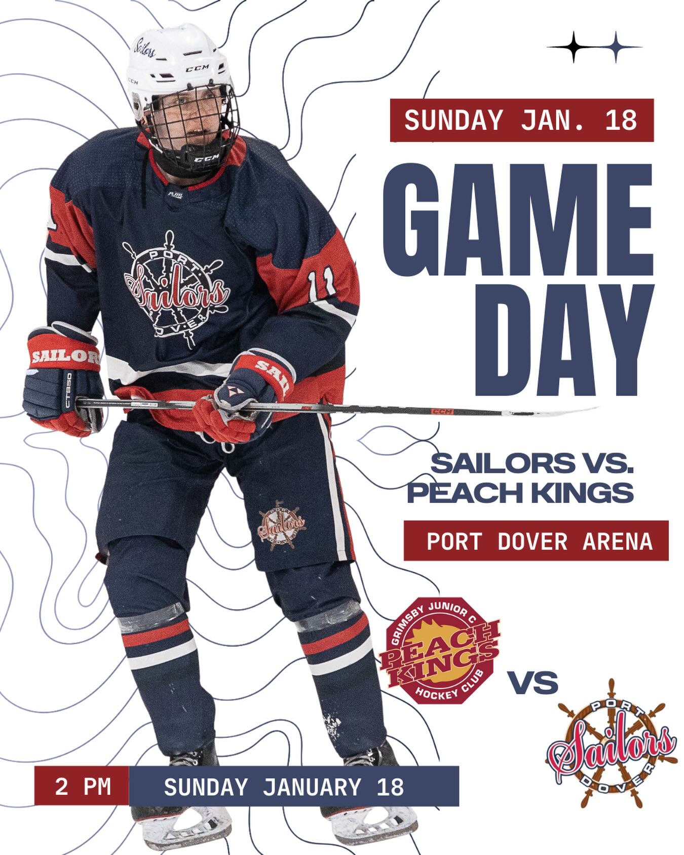 🏒 HOME GAME TODAY🚨

The Port Dover Sailors take on the Grimsby Peach Kings today at 2pm at the Shipyard!

🕢 Puck Drop: 2PM 📅 Date: Sunday January 18 📍 Location: Port Dover Arena

It’s a big matchup and our boys are ready to battle! Sailors fans, show your support from near or far and cheer loud for blue and white! 💙🤍

#GameDay #PortDoverSailors #JuniorCHockey #OnTheRoad #pjhl