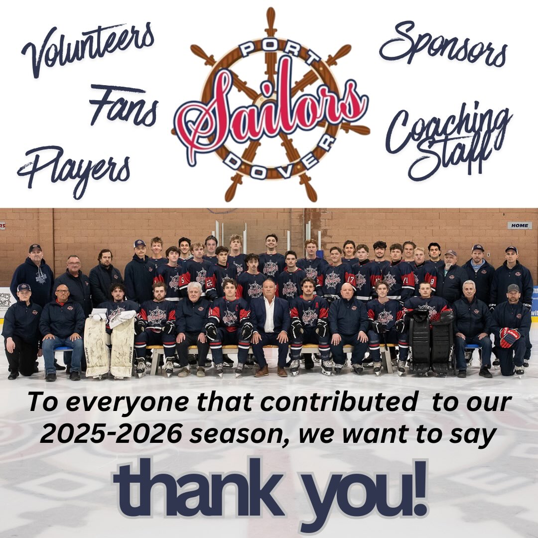 We are so thankful for another great year of Junior C hockey in Port Dover with the Sailors! Thank you to everyone that has contributed to another successful year… sponsors, volunteers, coaching staff, players, families and of course the amazing fans! We could not do it without you. Stay tuned for news on next season and upcoming summer Sailor’s skates! #pdsailors #letsgosailors #portdover #norfolkcounty